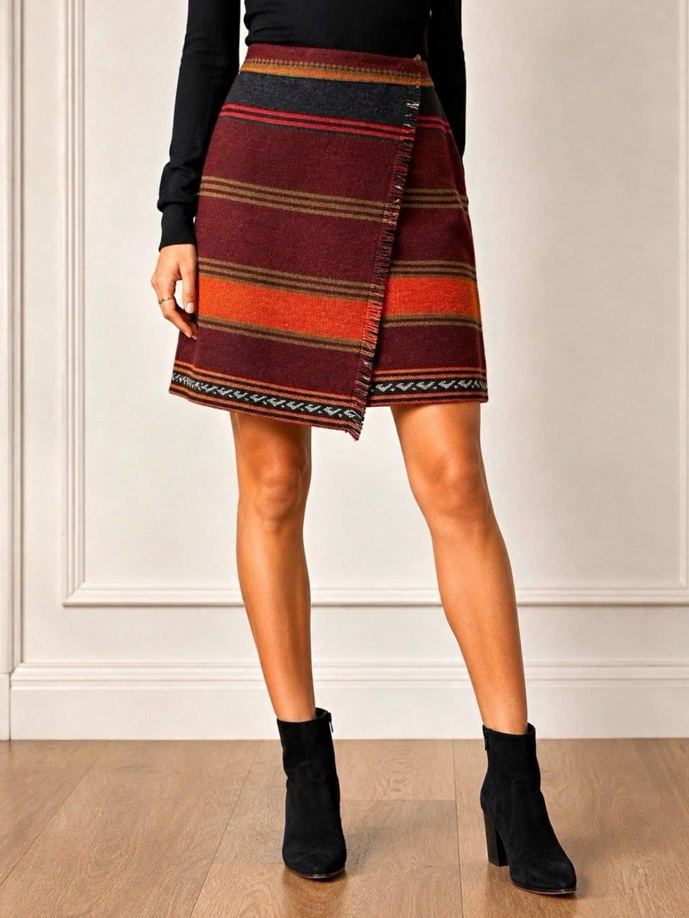Ann Taylor LOFT Faux Wrap Southwestern Fringe Kilim Blanket Pencil Skirt